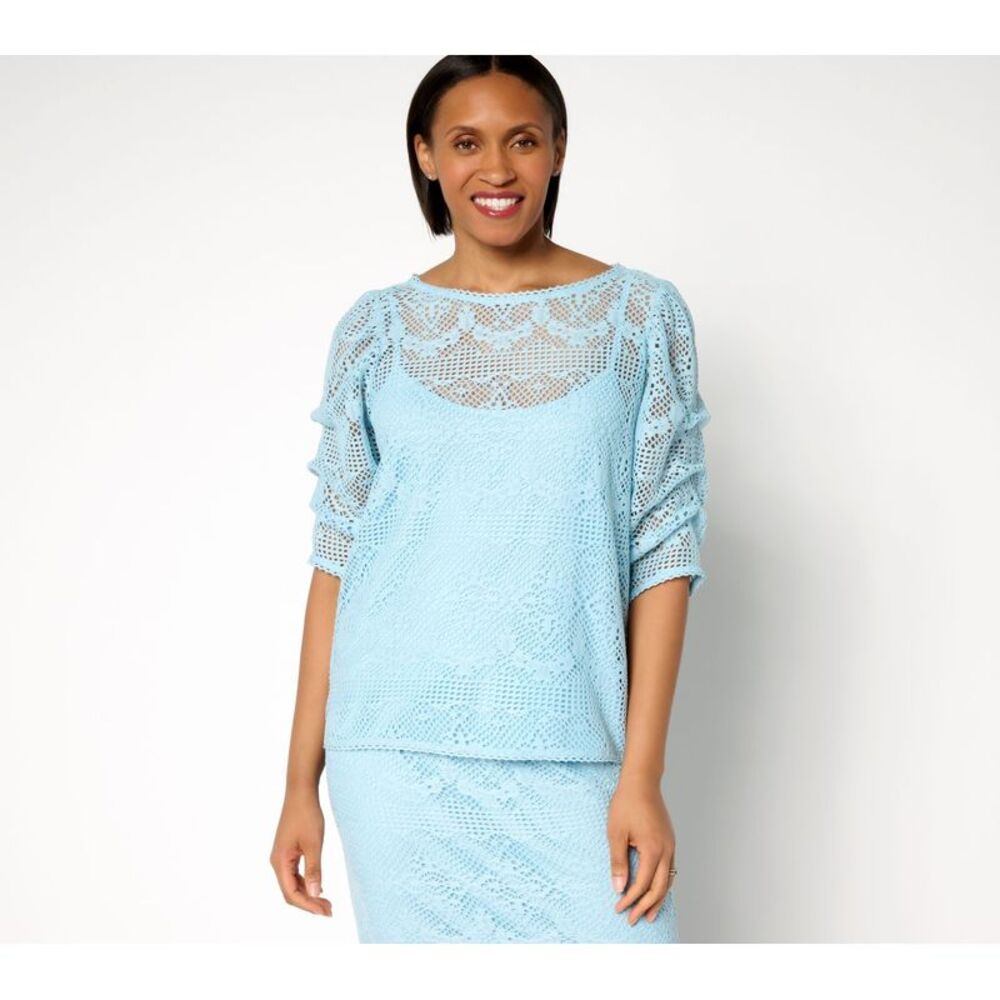 Me by Jennie Garth Women's Top Sz XL Charlotte Lace Blouse Blue